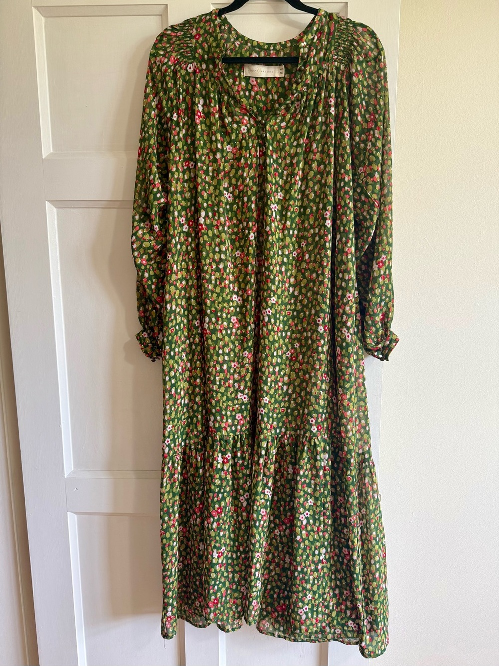 Green Floral Long Sleeve Tiered Maxi Dress